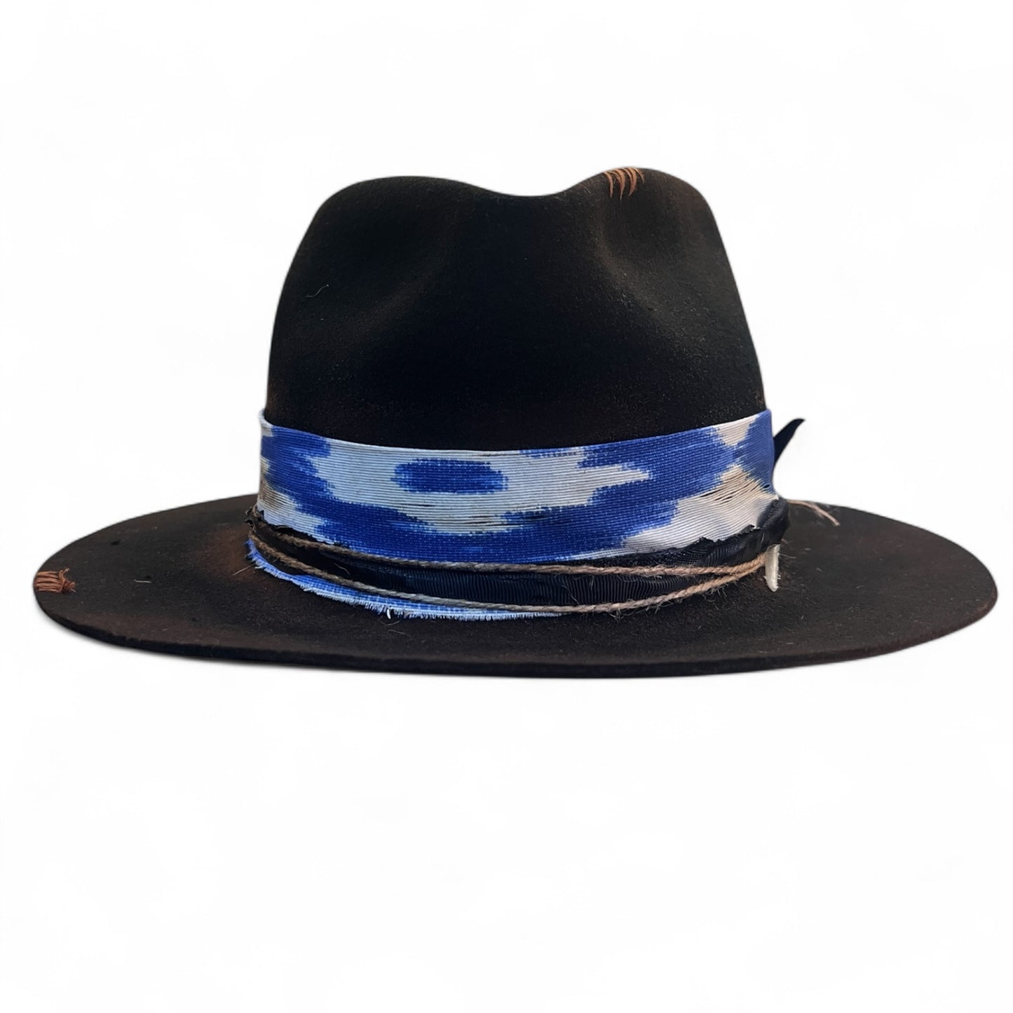 The Arizona – Rock Boho Style – Blue “Llengua Mallorquina” Ribbon – Felt Fedora Hat