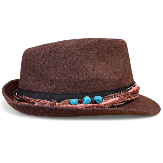 Bohemian Wool Fedora Hat – Short Brim Collection – wool felt fedora hat, detail view 4 | Pokijomba Hats