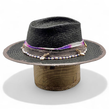 Berta – Black Straw Vegan Fedora Hat – Bohemian Style – Summer Hat