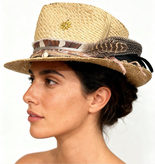Straw Medium Brim Fedora Hat – Summer Hat – handmade straw fedora hat by artisan Ruby Cantero | Pokijomba Hats