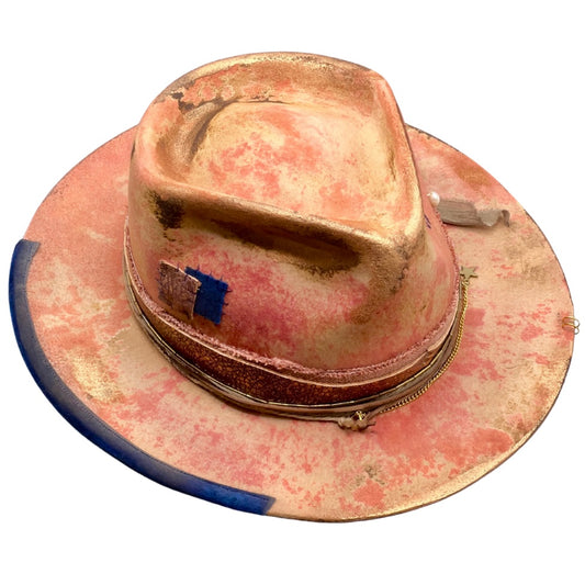 The Pink Boho Soul – Vintage Tie-Dye Wool Felt… – handmade wool felt fedora hat by artisan Ruby Cantero, detail view 7 | Pokijomba Hats