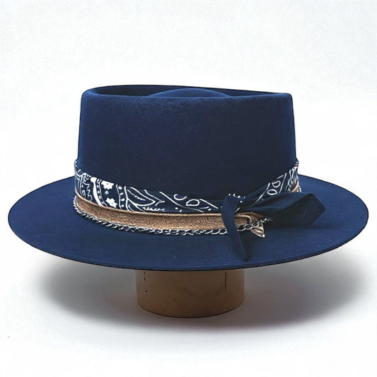Marcus – Western Bandana Round Crown Hat | Wool Felt Handmade Hat