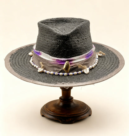 Berta – Black Straw Vegan Fedora Hat – Bohemian Style – Summer Hat