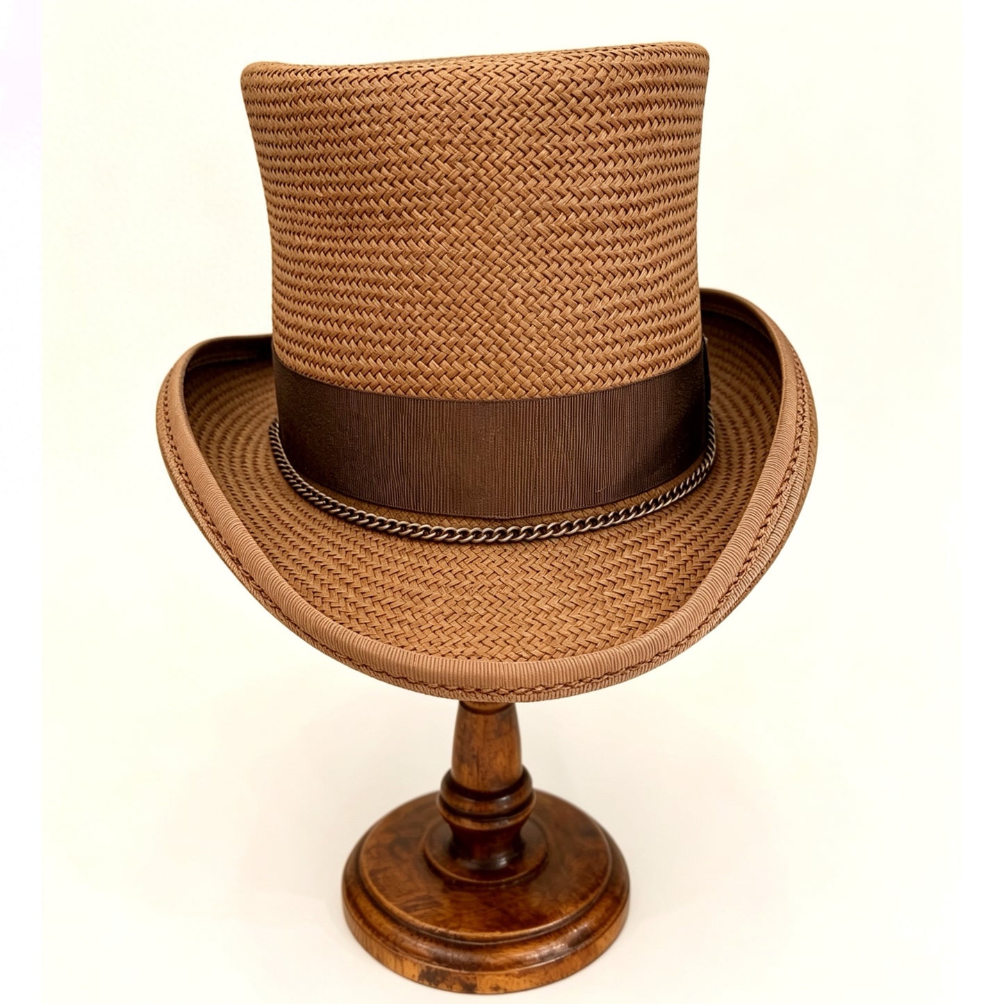 Brown Straw Top Hat – Elegant Summer Top Hat – handmade straw top hat by artisan Ruby Cantero | Pokijomba Hats