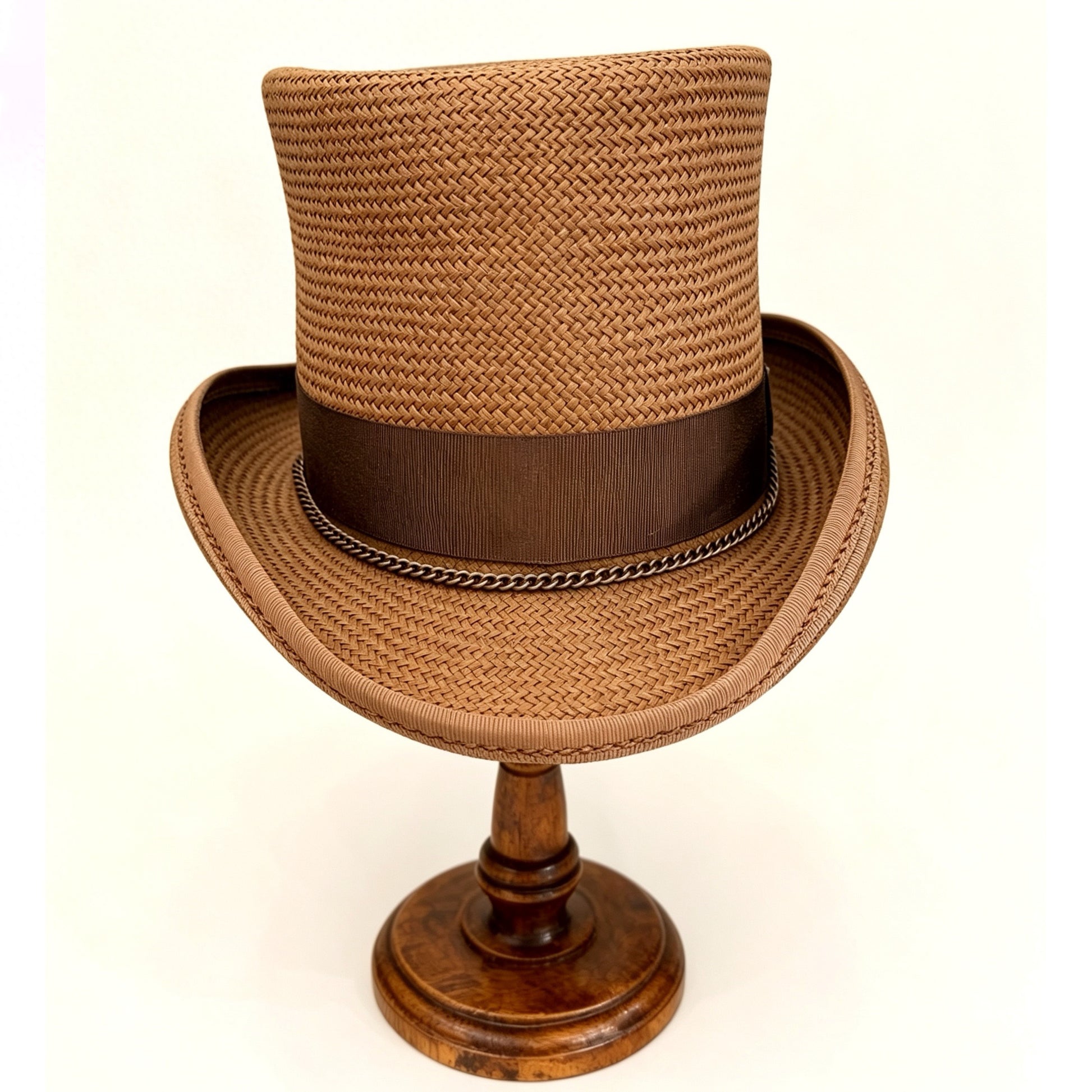 Brown Straw Top Hat – Elegant Summer Top Hat – handmade straw top hat by artisan Ruby Cantero | Pokijomba Hats
