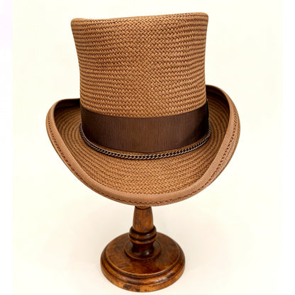 Brown Straw Top Hat – Elegant Summer Top Hat – handmade straw top hat by artisan Ruby Cantero | Pokijomba Hats