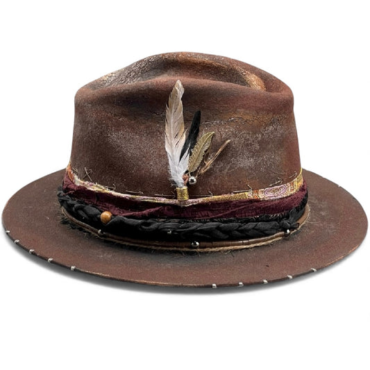 Bohemian Silhouettes Hat – Rare Western Crown – handmade felt cowboy hat, detail view 4 | Pokijomba Hats