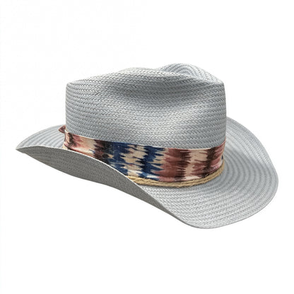 The Saltwind Hat in Stone – Handmade Shantung Cowboy Hat with Ikat Band