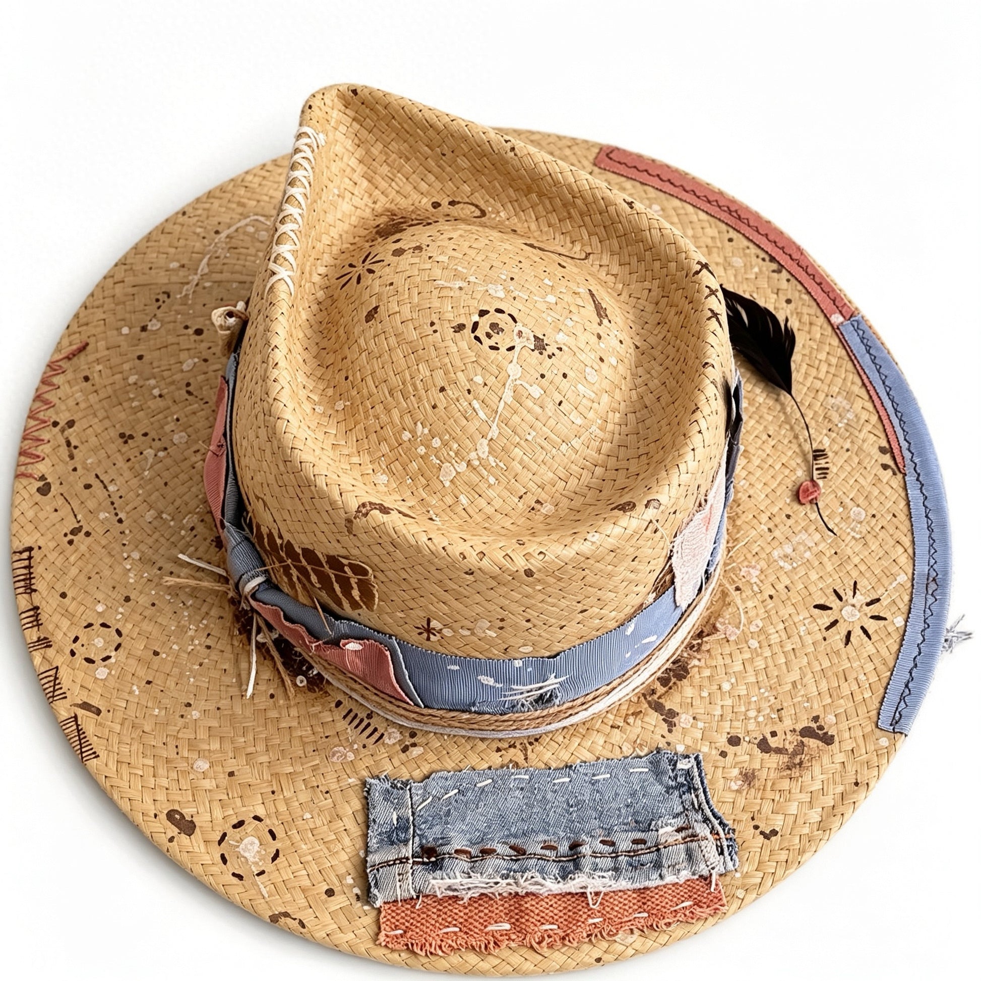 Wide Brim Straw Hat – Artist – handmade straw wide brim hat by artisan Ruby Cantero, detail view 4 | Pokijomba Hats