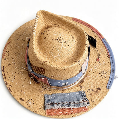 Wide Brim Straw Hat – Artist – handmade straw wide brim hat by artisan Ruby Cantero, detail view 4 | Pokijomba Hats