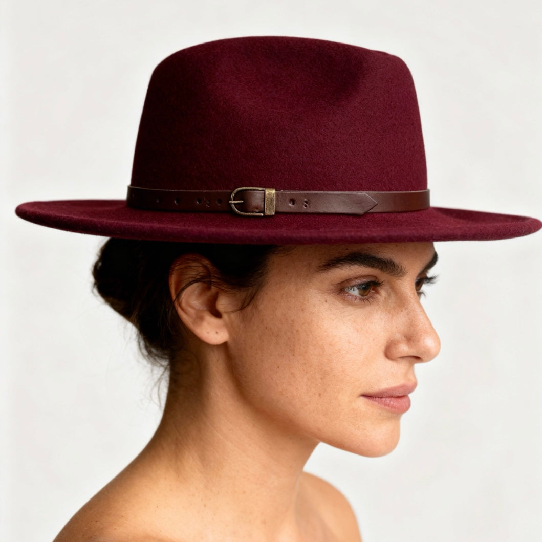 Classic Teardrop Fedora Hat – Foldable, Waterproof & Flexible Indiana Jones Wool Felt Hat in Burgundy