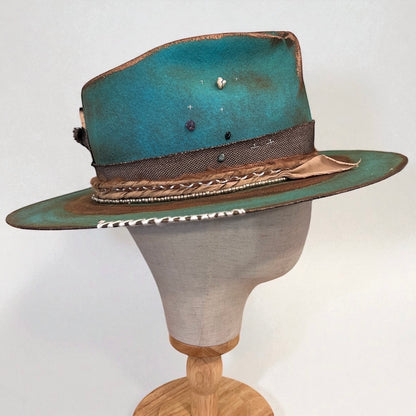 In Stock – Casiopea Wool Felt Fedora Hat – Turquoise & Bronze