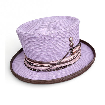 Purple Straw Top Hat – Summer Rare Top Hat – handmade straw top hat by artisan Ruby Cantero, detail view 2 | Pokijomba Hats