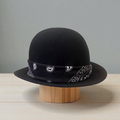 Modern Bowler Hat – Black Bandana – Wool Felt Hat