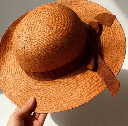 The Valencia — Wide Brim Terracotta Straw Hat | Tonal Bow Ribbon | Made in Italy