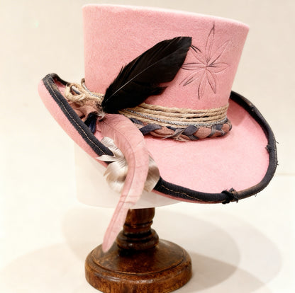 Pippa – Pink Wool Felt Low Top Hat