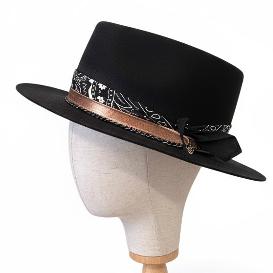 Marcus – Western Bandana Round Crown Hat | Wool Felt Handmade Hat