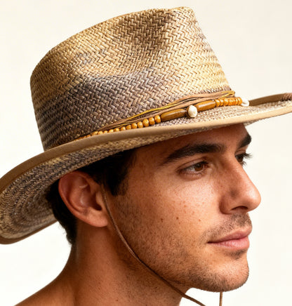 Sol Summer Hat – Gold Indigo Straw Fedora