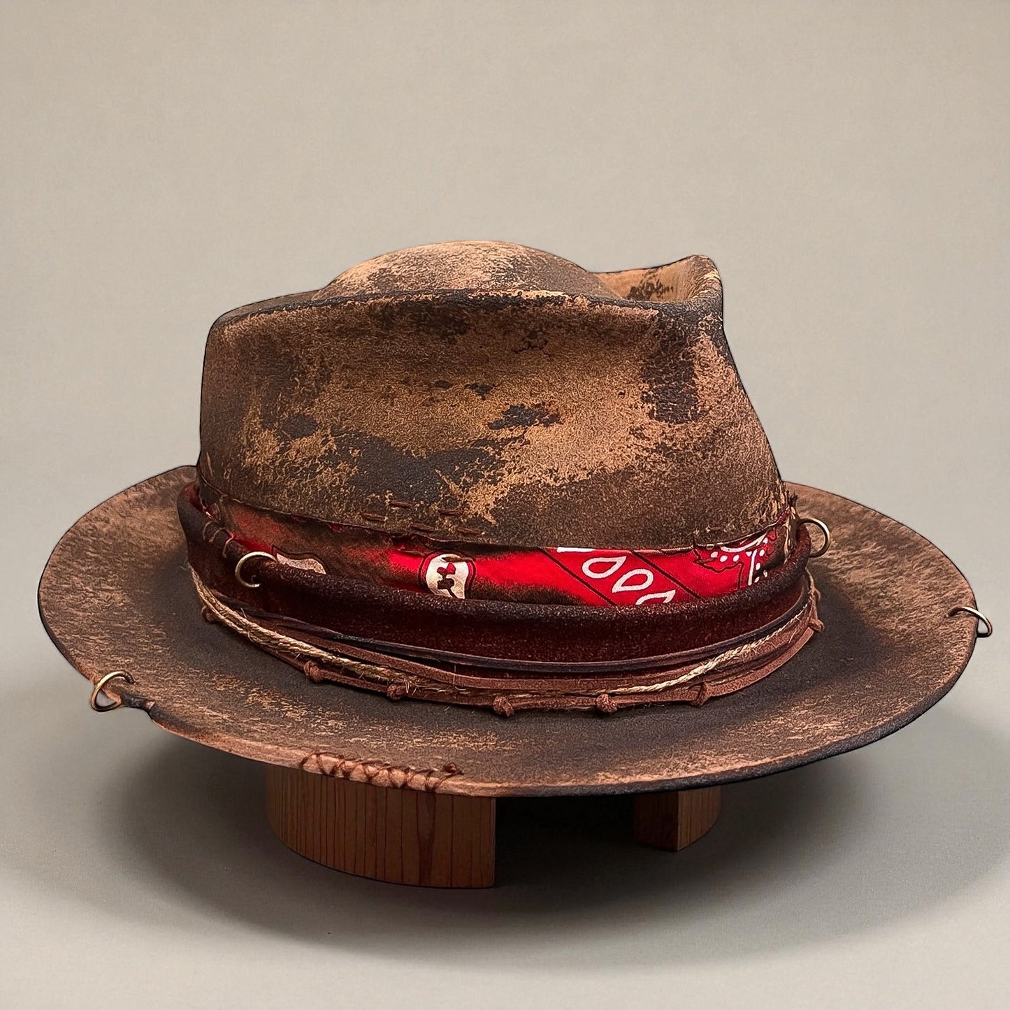 Rare Vintage Felt Hat – 13 knots – Distressed Western Bandana Hat