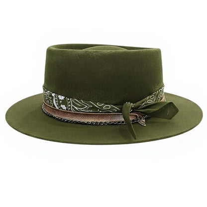 Marcus – Western Bandana Round Crown Hat | Wool Felt Handmade Hat