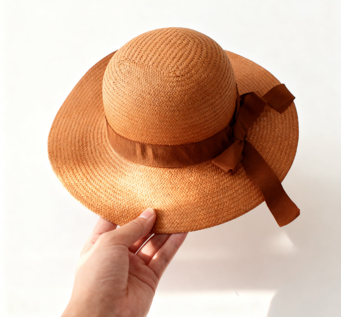 The Valencia — Wide Brim Terracotta Straw Hat | Tonal Bow Ribbon | Made in Italy