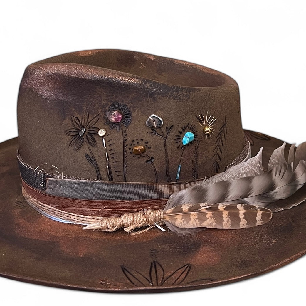 In Stock – Rare Vintage Style Rabbit Felt Hat – “Flowers of Ophelia”