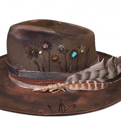 In Stock – Rare Vintage Style Rabbit Felt Hat – “Flowers of Ophelia”