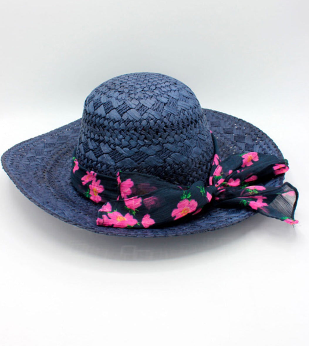 The Santorini — Wide Brim Navy Blue Straw Hat |… – handcrafted straw hat made in Italy, detail view 7 | Pokijomba Hats