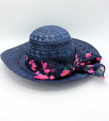 The Santorini — Wide Brim Navy Blue Straw Hat |… – handcrafted straw hat made in Italy, detail view 7 | Pokijomba Hats