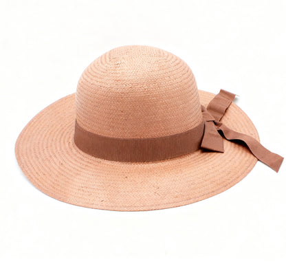 The Montpellier — Wide Brim Dusty Pink Straw Hat | Brown Grosgrain Bow | Made in Italy