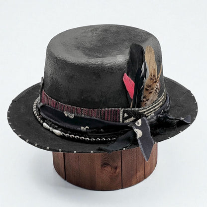 Brave Soul – Black Wool Felt Hat – Leather Effect