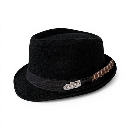 Black Short Brim Fedora – Mens Everyday Hat – Classic Winter Headwear