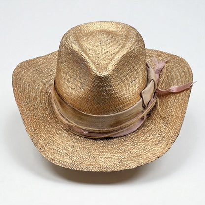 Gold Cowboy Straw Hat | Summer Boho Hat for Women