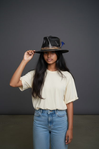 “El Extranjero” Skull Hat – Vintage Leather Efect Fedora