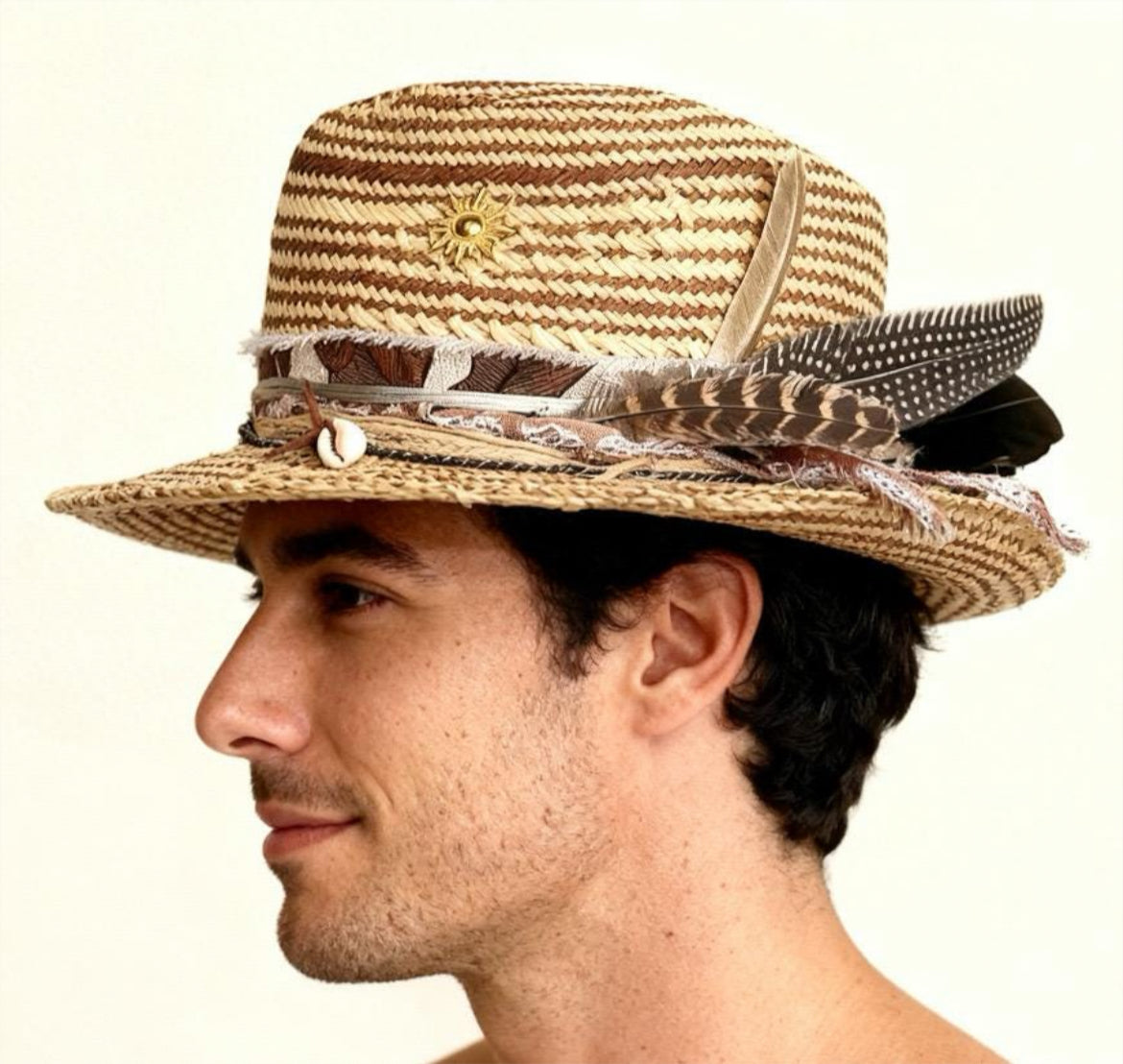 Straw Medium Brim Fedora Hat – Summer Hat – handmade straw fedora hat by artisan Ruby Cantero, detail view 4 | Pokijomba Hats