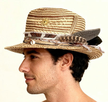 Straw Medium Brim Fedora Hat – Summer Hat – handmade straw fedora hat by artisan Ruby Cantero, detail view 4 | Pokijomba Hats