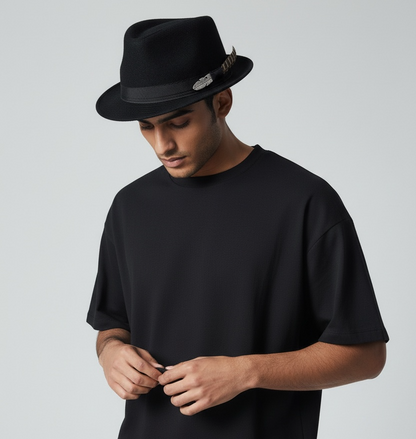 Black Short Brim Fedora – Mens Everyday Hat – Classic Winter Headwear