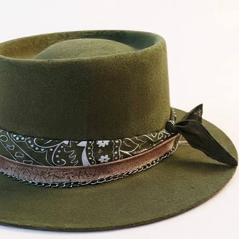 Marcus – Western Bandana Round Crown Hat | Wool Felt Handmade Hat