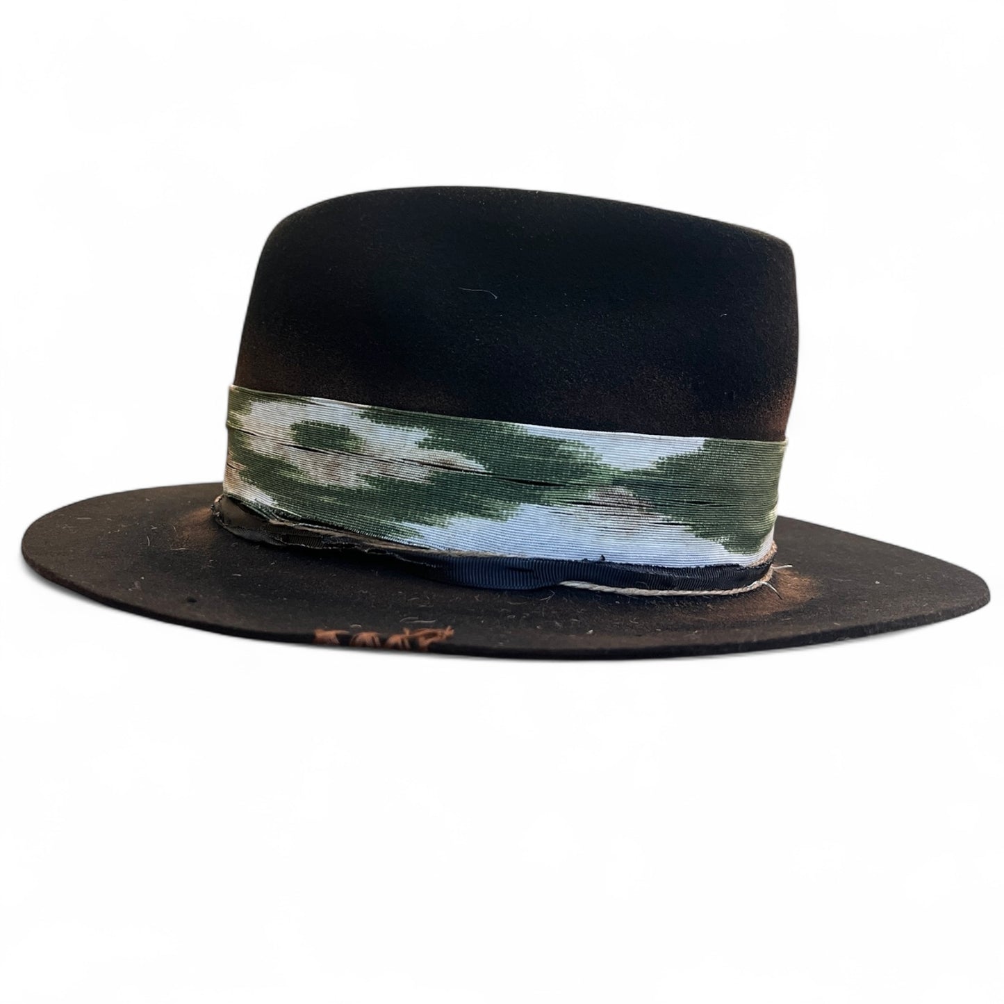 The Arizona – Rock Boho Style – Dark Green “Llengua Mallorquina” Ribbon – Felt Fedora Hat