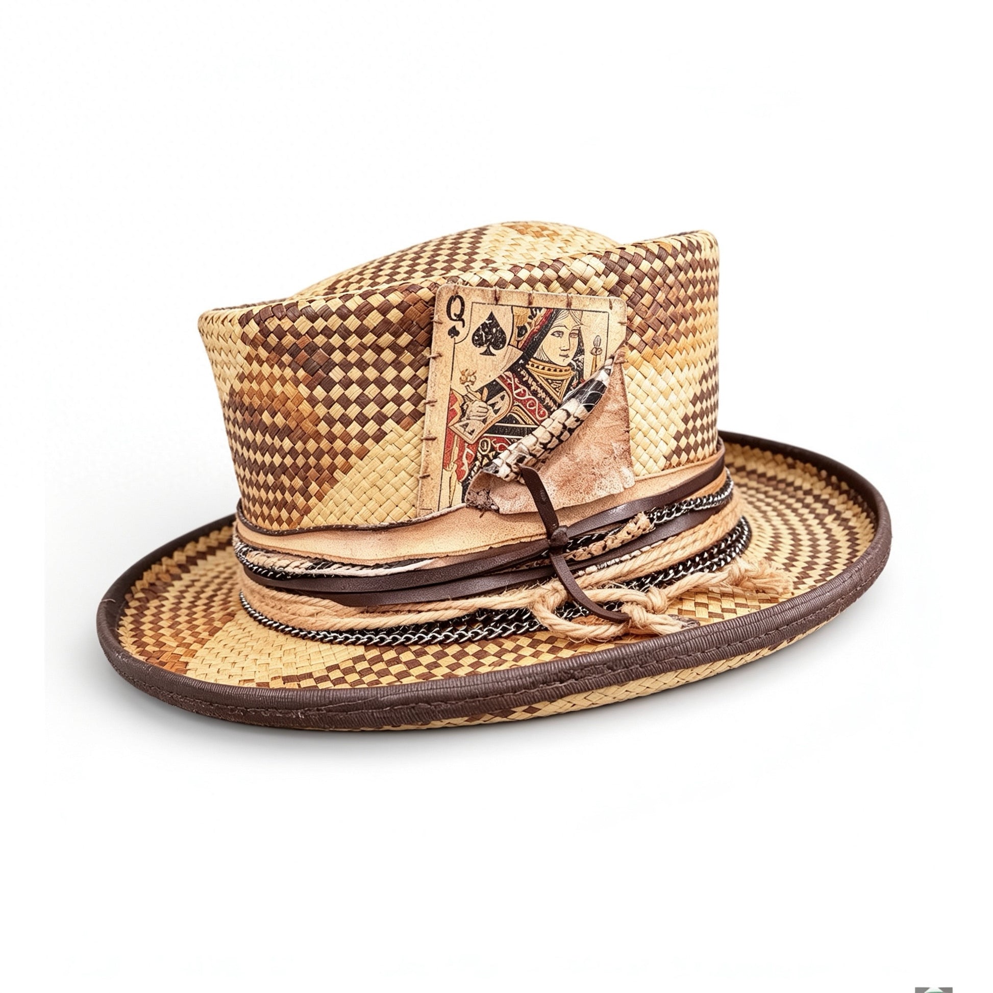 Orange Pattern Straw Top Hat – Summer Rare Top Hat – handmade straw top hat by artisan Ruby Cantero, detail view 2 | Pokijomba Hats