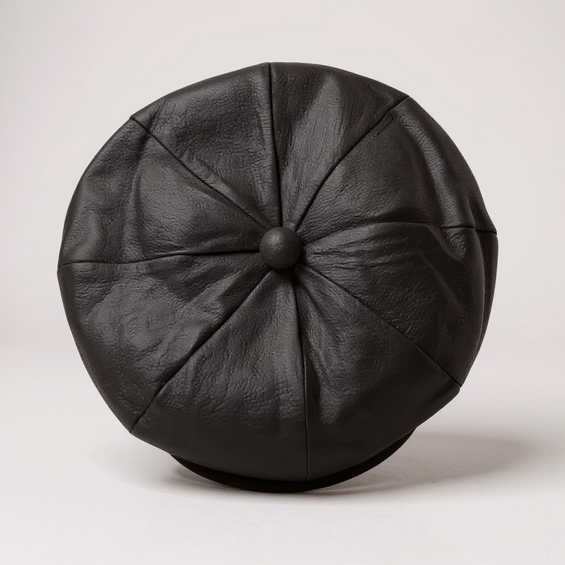 POKIS – Black Newsboy Cap – Genuine Leather