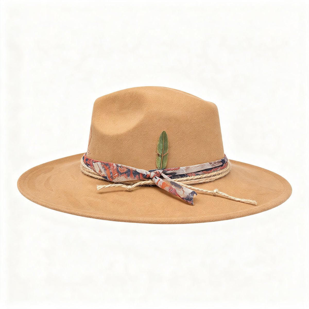 Dandelion – Wide Brim Suede Engraved Fedora Hat in Camel