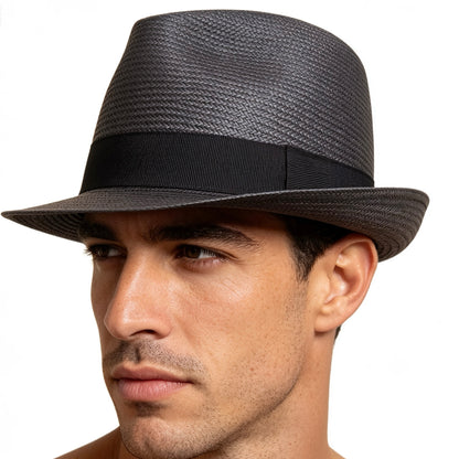 POKIS — Black Summer Straw Trilby Hat