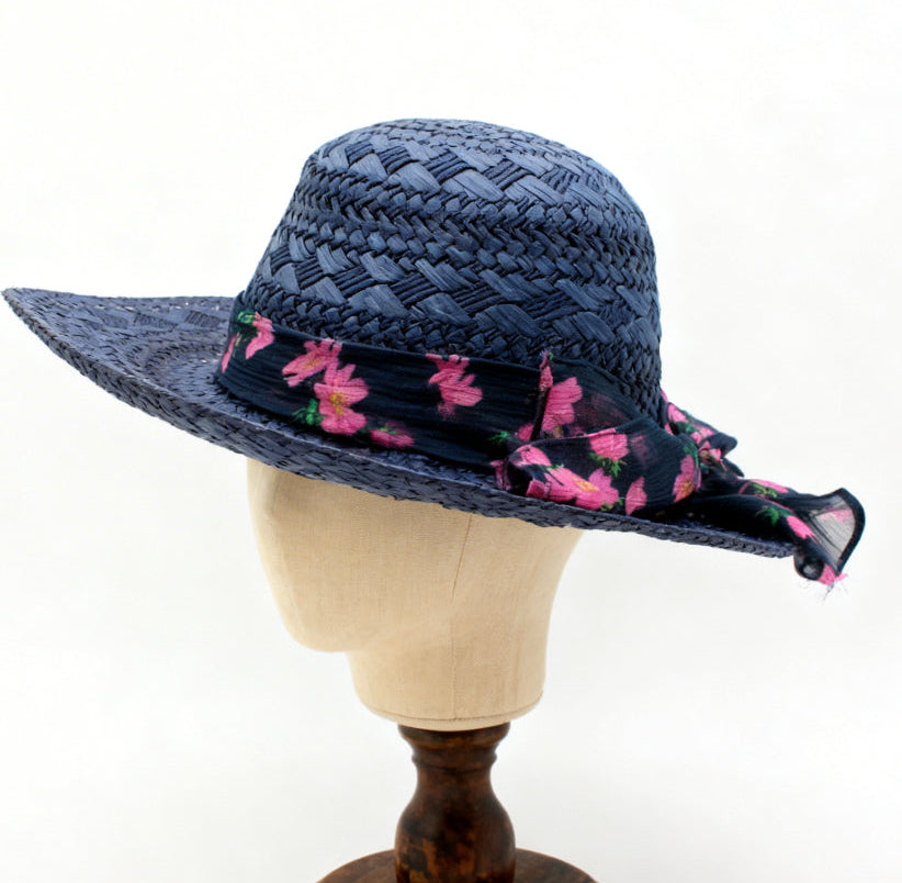 The Santorini — Wide Brim Navy Blue Straw Hat |… – handcrafted straw hat made in Italy, detail view 6 | Pokijomba Hats