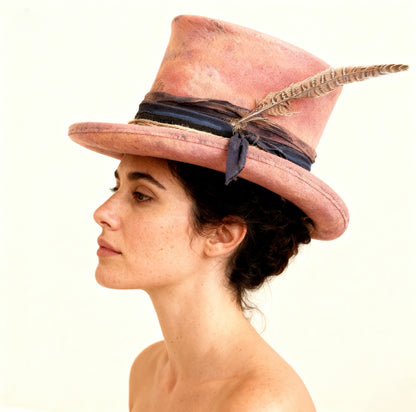 Pink Watercolor Dream – Edgy Distressed Wool Felt Top Hat