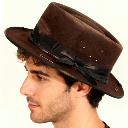 Chloe – Brown Wool Felt Round Crown Hat