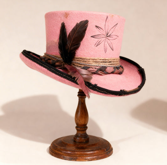 Pippa – Pink Wool Felt Low Top Hat