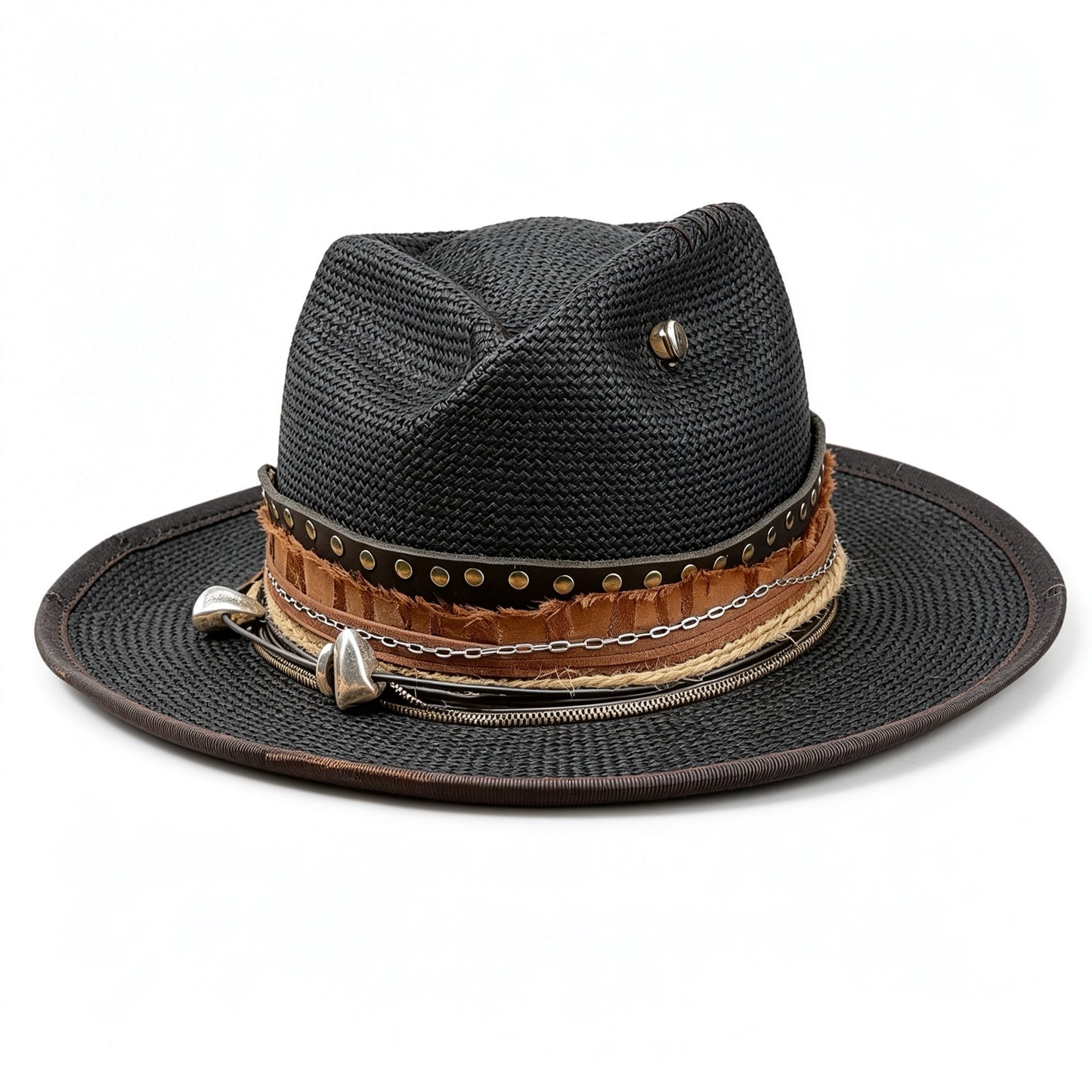 Straw Medium Brim Fedora Hat – Summer Hat – handmade straw fedora hat by artisan Ruby Cantero, detail view 2 | Pokijomba Hats