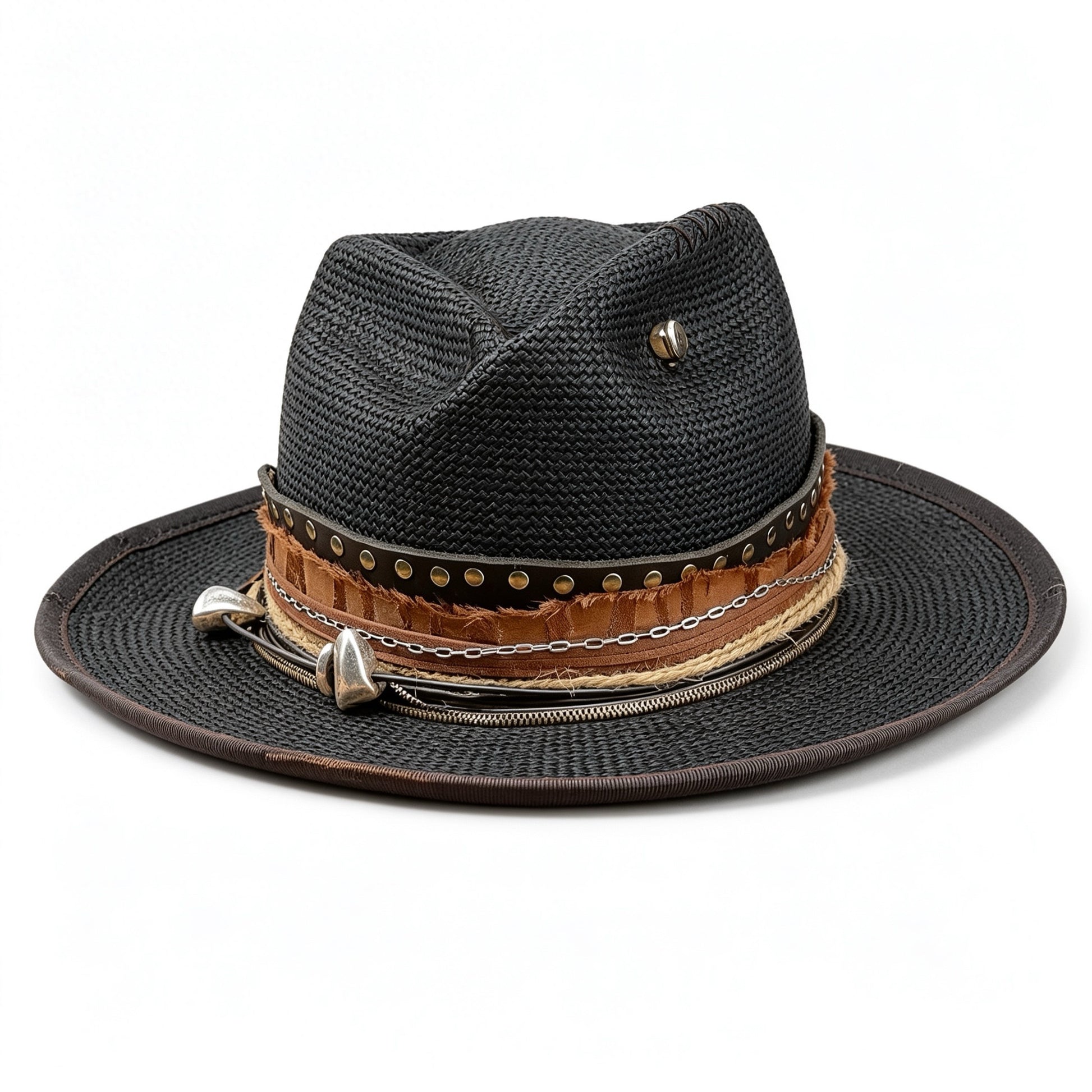 Straw Medium Brim Fedora Hat – Summer Hat – handmade straw fedora hat by artisan Ruby Cantero, detail view 2 | Pokijomba Hats