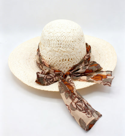 The Capri — Wide Brim Floppy Straw Hat | Floral… – handcrafted straw hat made in Italy, detail view 4 | Pokijomba Hats